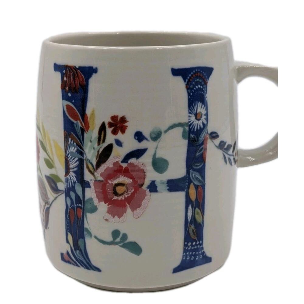 Anthropologie Starla M. Halfmann Monogram Letter "H" Petal Palette Coffee Mug